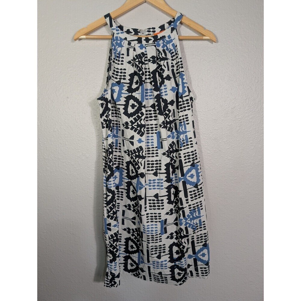 Joe Fresh womens dress size M Midi Blue‎ White geometric Cotton Blend 101